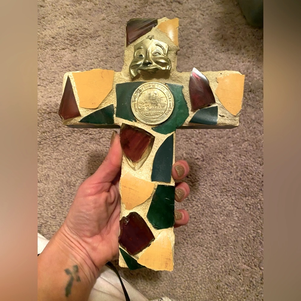 Mosaic Cross; handmade, one-of-a-kind artwork by New Orleans artist; Mardi Gras